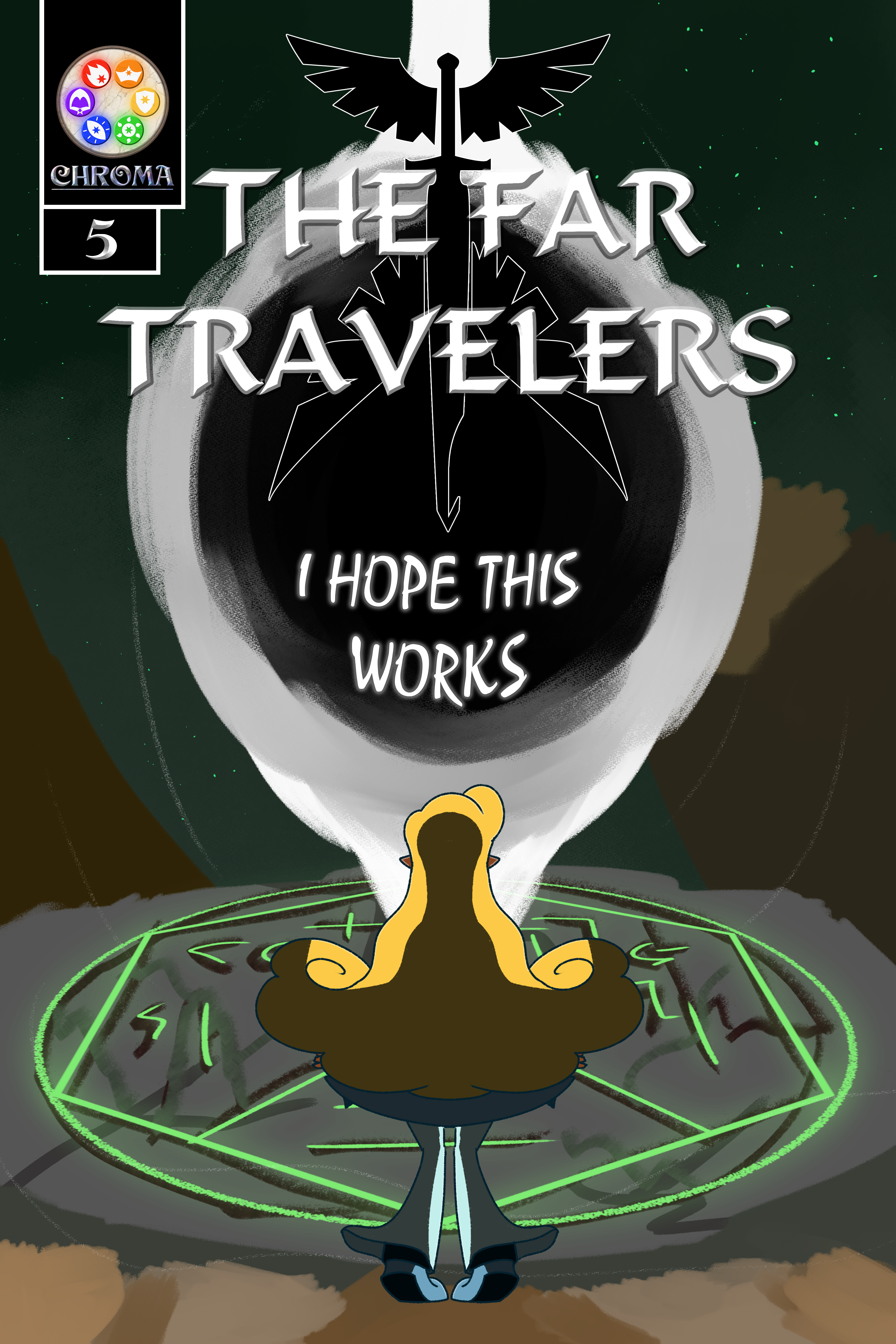 Thell in front of a dark portal with the text I Hope This Works